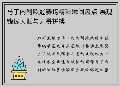 马丁内利欧冠赛场精彩瞬间盘点 展现锋线天赋与无畏拼搏